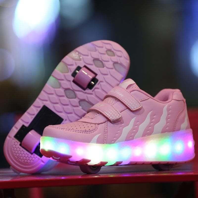 Runaway Shoes Men and Women Children Adult Double Roller Skates LED Light Shoes 39