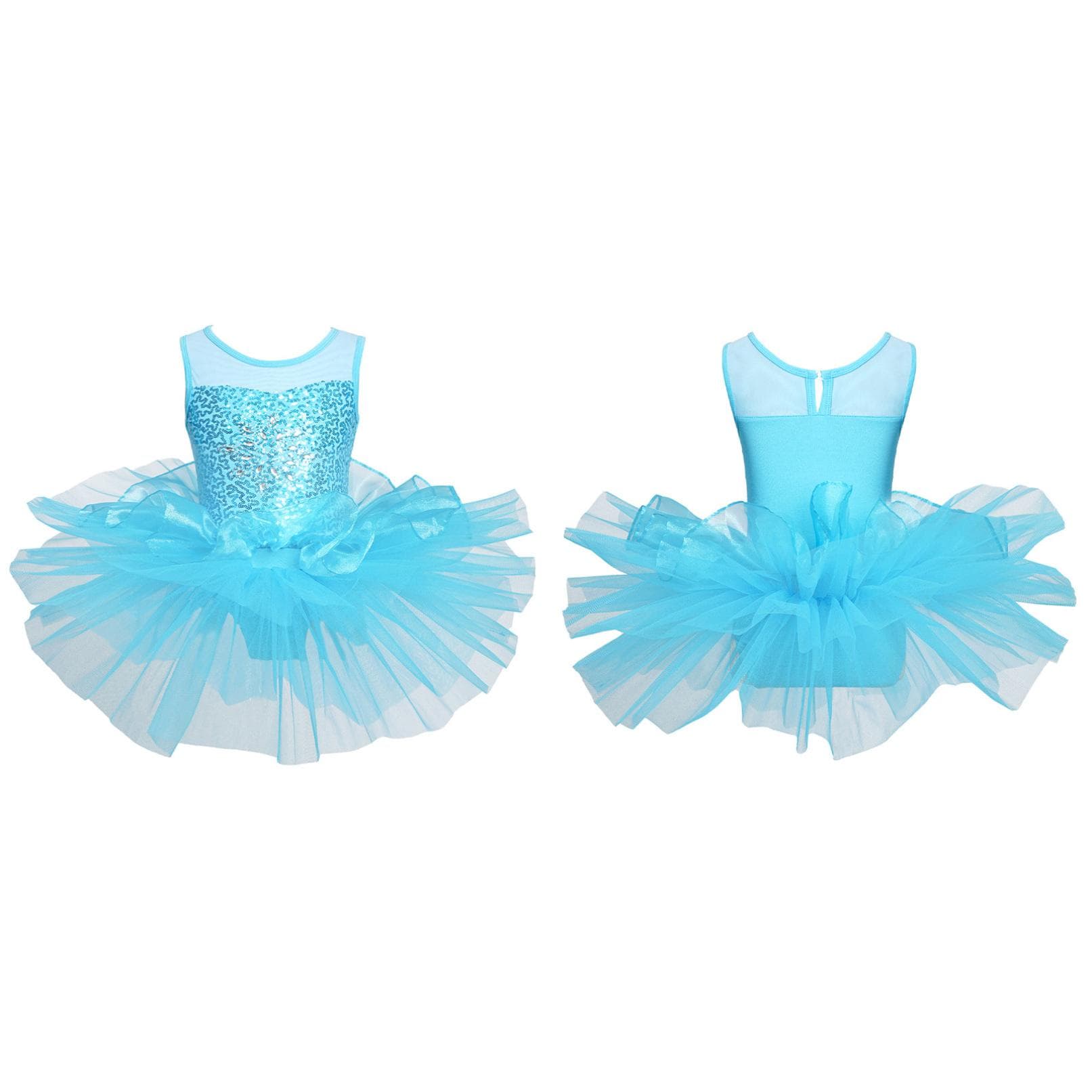 Ballet Dance Tutu Dress Kids Girls Sequins Dance Leotard Sleeveless Gymnastics Figure Skating Dancewear 3-4 Years blue