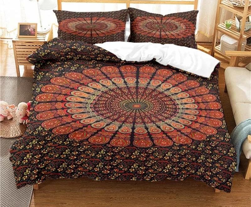 Bohemian Psychedelic Mandala Pattern Duvet Cover Set Bedding For Adult Kid Bed Set Comforter Cover With 1 Comforter 2 Pillowcase EU single(135x200cm)