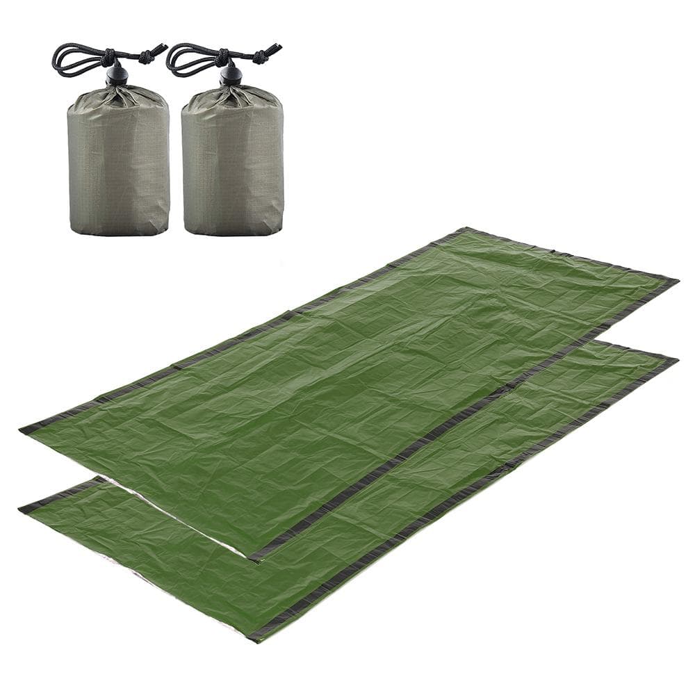 2 PCS Emergency Blanket with Compression Sack Portable Lightweight Emergency Sleeping Bag For green