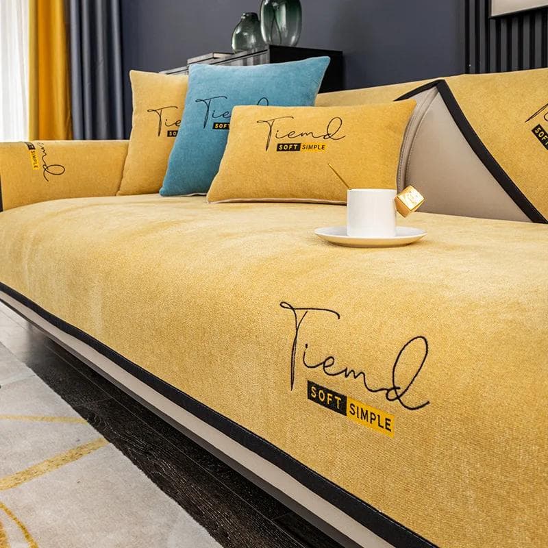 Luxury Black Edge Sofa Cover Embroidery Chenille Anti-slip Couch Cushion for Living Room Sofa Universal Armchair Slipcover Towel 70x70cm 1pcs