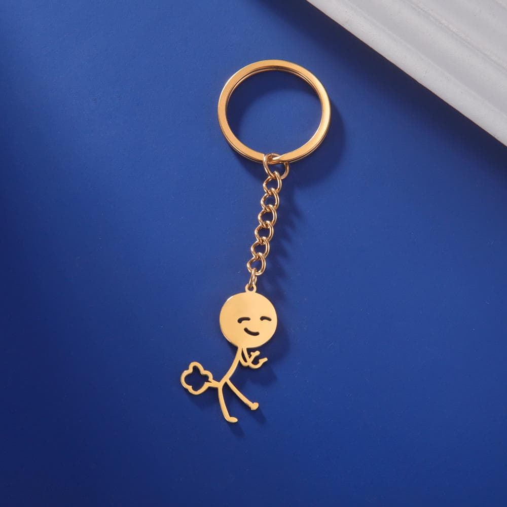 1PCS Funny Spoof Fart Stickman Pendant Keychain Stainless Steel Key Ring Hip Hop Style Key Chain Gift gold