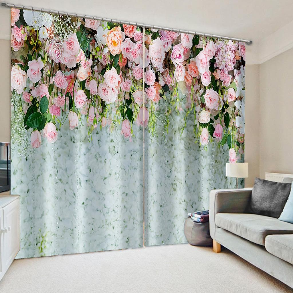 White Wedding Decoration Bouquet Window Curtain for Living Room Wedding Room Bedroom Home Decor 100W160H(CM)40x63in&Grommet Top