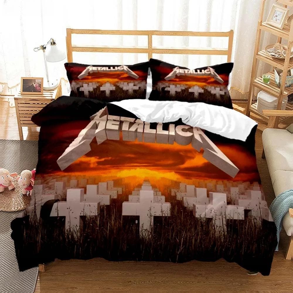 Metal Music Band M-Metallica Bedding Set Single Twin Full Queen King Size Bed Set Adult Kid Bedroom Duvet cover Set Home Textile AU Single 140x210cm