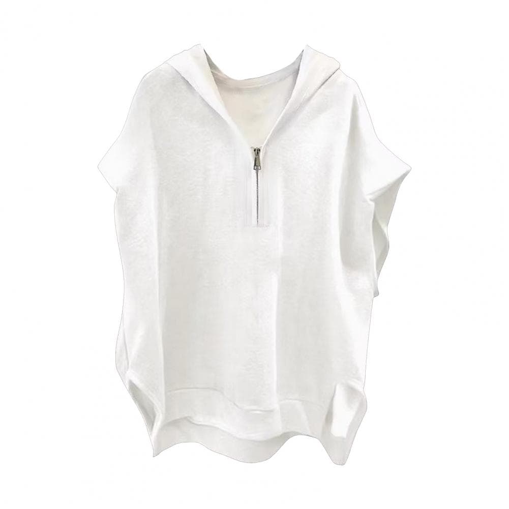 Men Top Hip Hop Style Loose Zipper Hooded Solid Color Sleeveless Pullover Streetwear Club Party Street Dance Hoodie Fitne L white