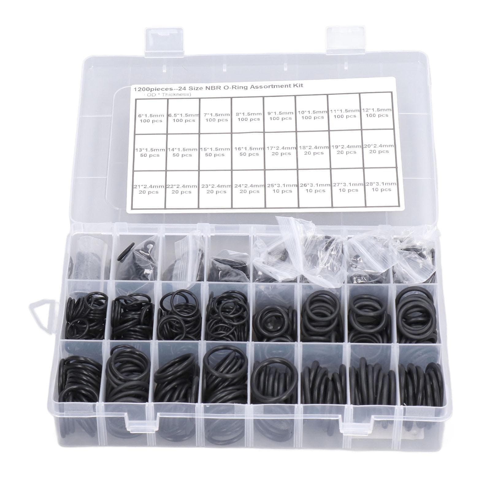 1200Pcs Nitrile Rubber Sealing Gasket Multiple Sizes O Shaped Rings Assortment Kit Black