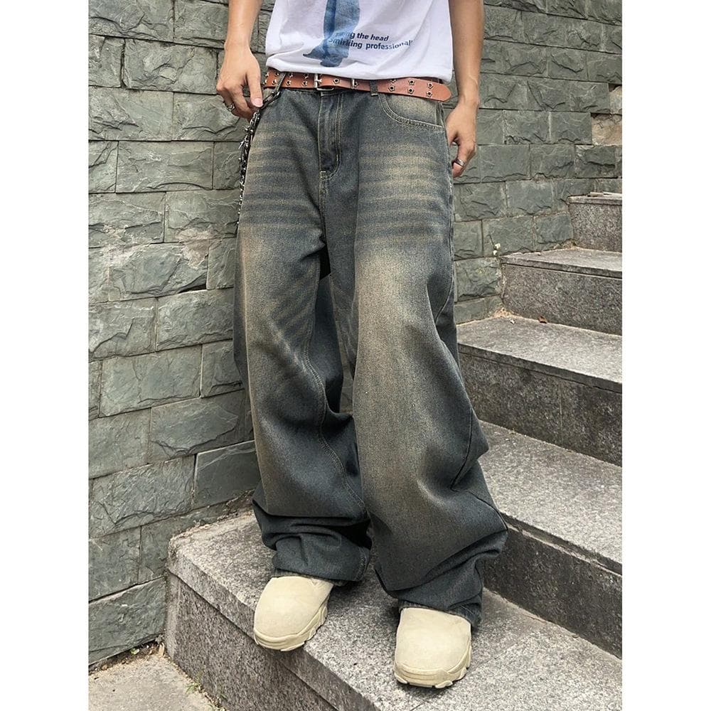 Spring and Autumn New Old Design Jeans Loose Wide Legs Long Pants M blue