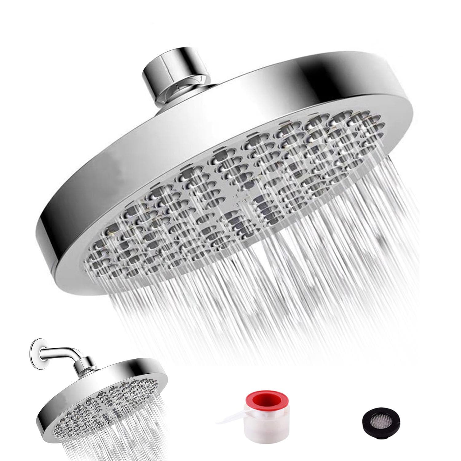 6 Inch Shower Head G1/2 Rain Showerhead Adjustable Bathroom Shower Head Spray Showerhead Polished High Pressure