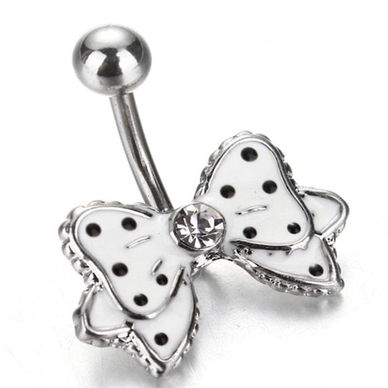 Stainless Steel Polka Dot Bowknot Diamond Belly Button Ring white