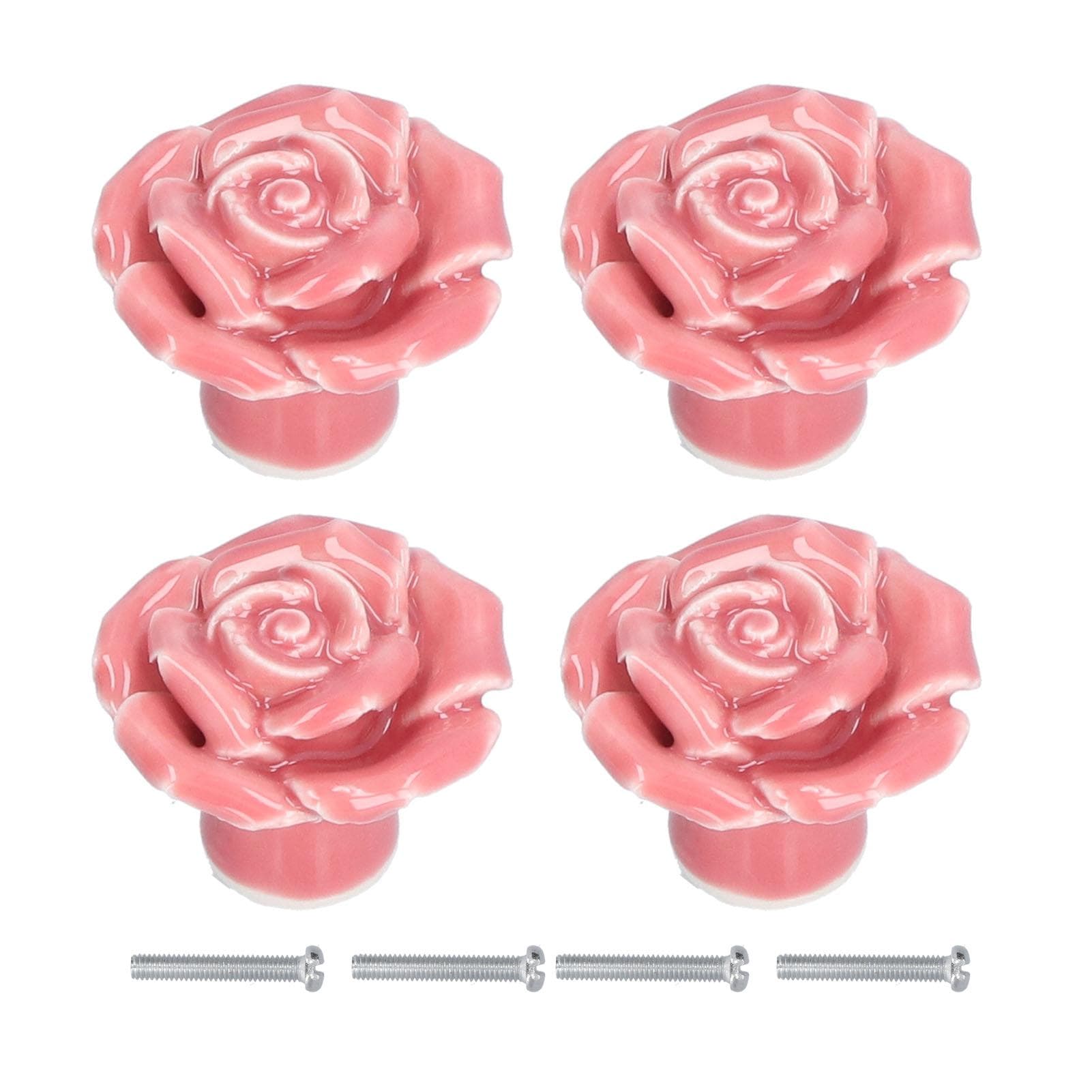 4 Set Rose Shaped Handle Modern Ceramic Cabinet Knob for Home Living Room BedroomPink