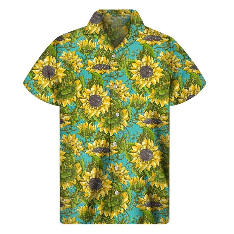 3d Plants Sunflower Print Shirt For Men Fashion Classic Short Sleeve Summer Vacation Shirts Breathable Tops Hawaiian L