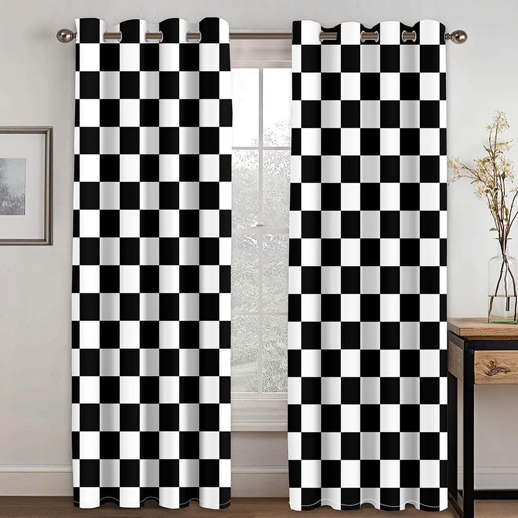 Grey and White Curtains Geometric Moroccan Printed Decoration For French Window Home Parlou Bedroom LivingRoom 200W240H(CM)79x95in&Grommet Top