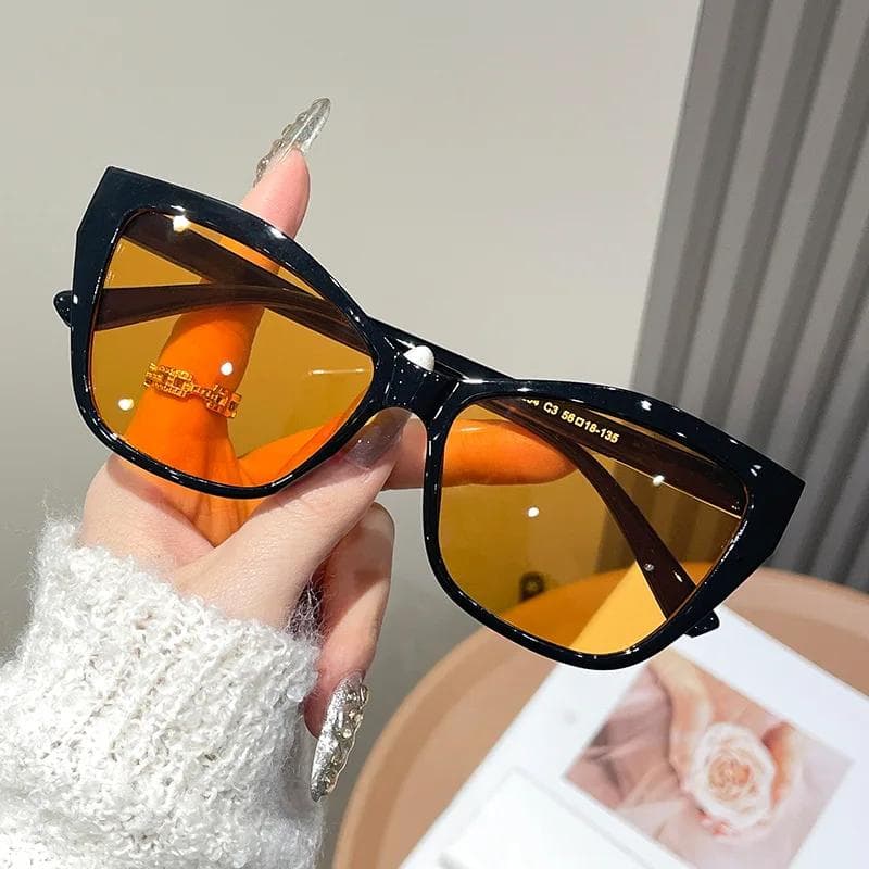 Trendy Cat Eye Sunglasses European American Style Color Blocking UV Protection Fashionable Women Glasses