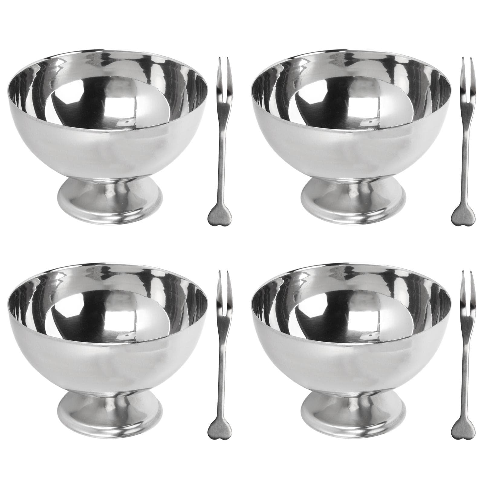 4Pcs Stainless Steel Dessert Bowl Multi Functional Drop Resistant Rustproof Ice Cream Cups with L