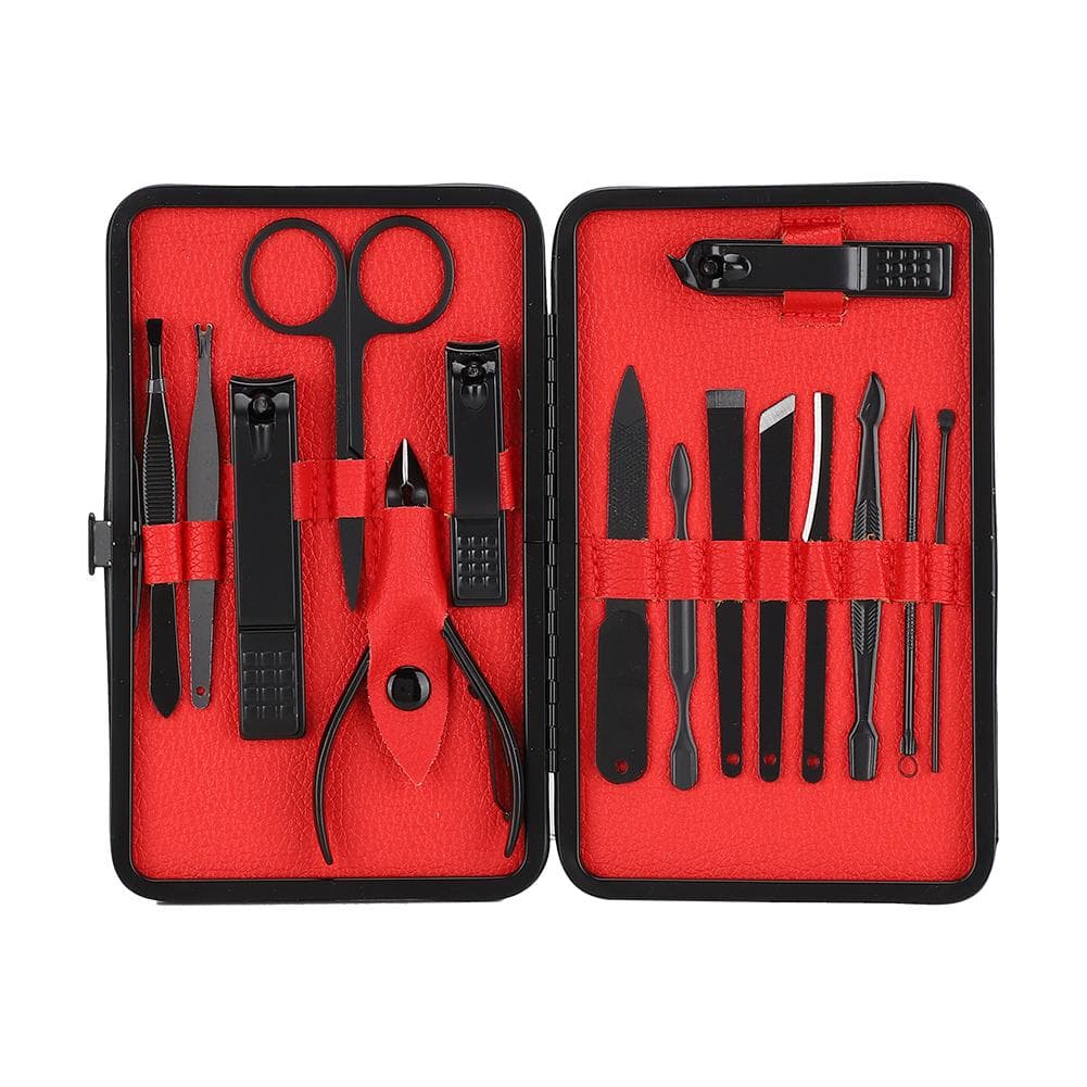 15pcs Stainless Steel Manicure Tool Set Nail Clippers File Dead Skin Remover Kit Black