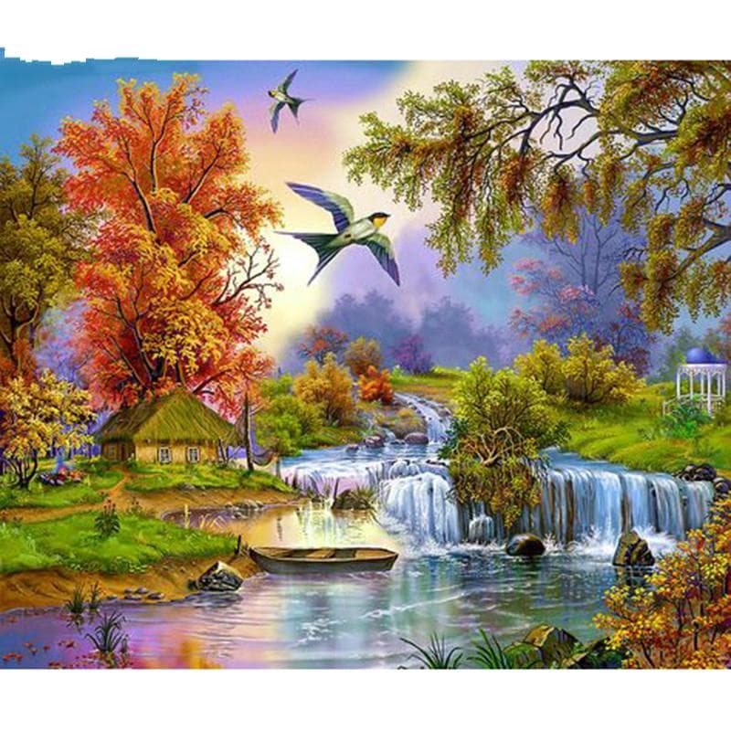 5D DIY Diamond Painting Riverside Scenery Embroidery Mosaic Cross Stitch Rhinestone Decoration 20X30CM