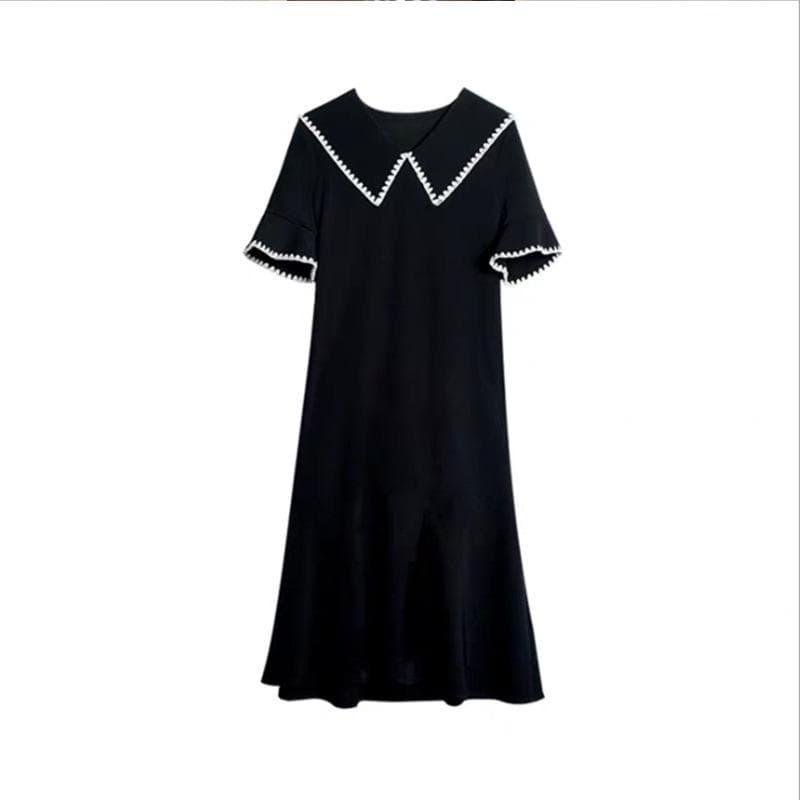 Medium and Long Large Size Loose Medium and Long Lapel Summer Dress Long Dress for Pregnant Women 5XL black