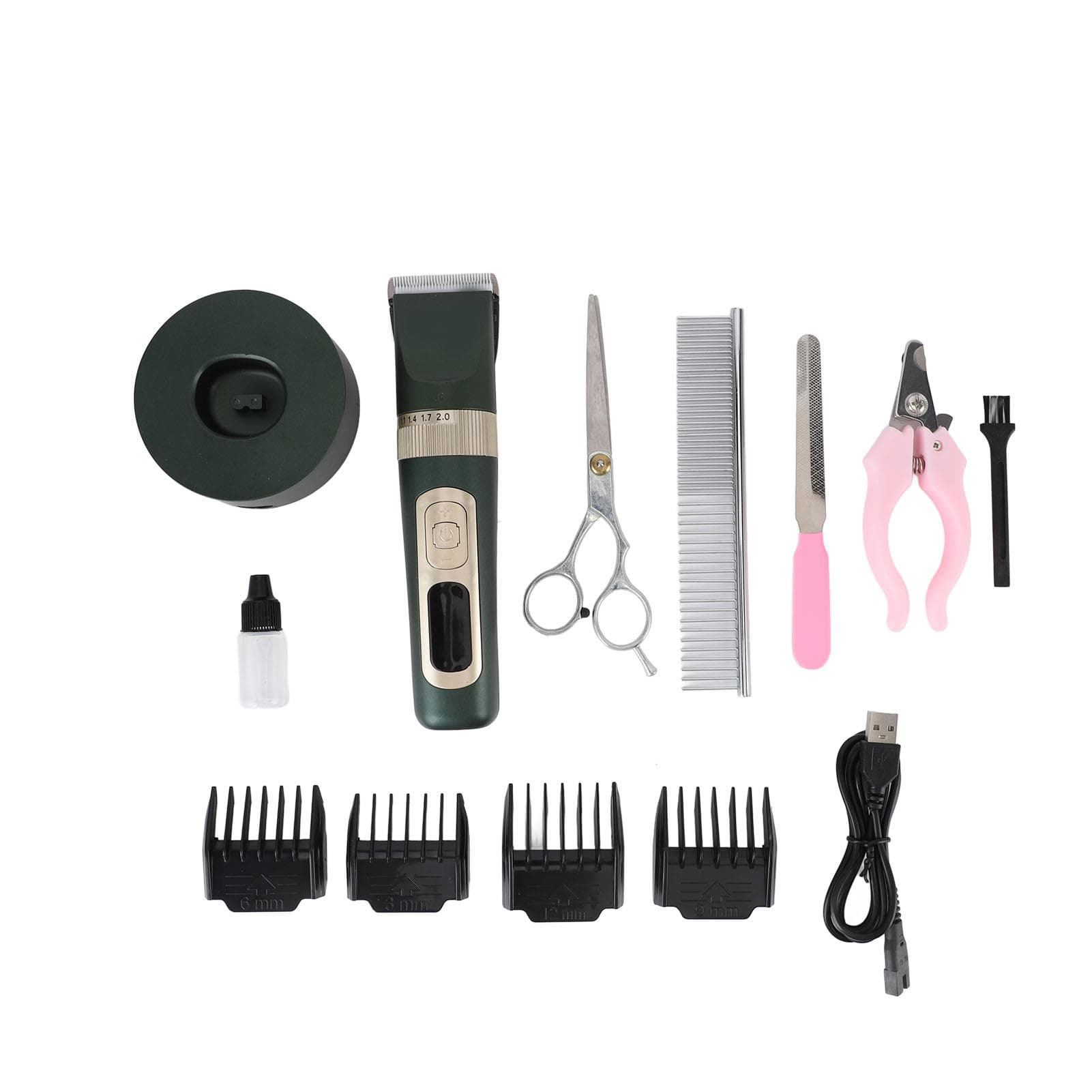 Dog Grooming Clippers Kit Digital Display 4 Speed Adjustable Low Noise Rechargeable Pet Hair green