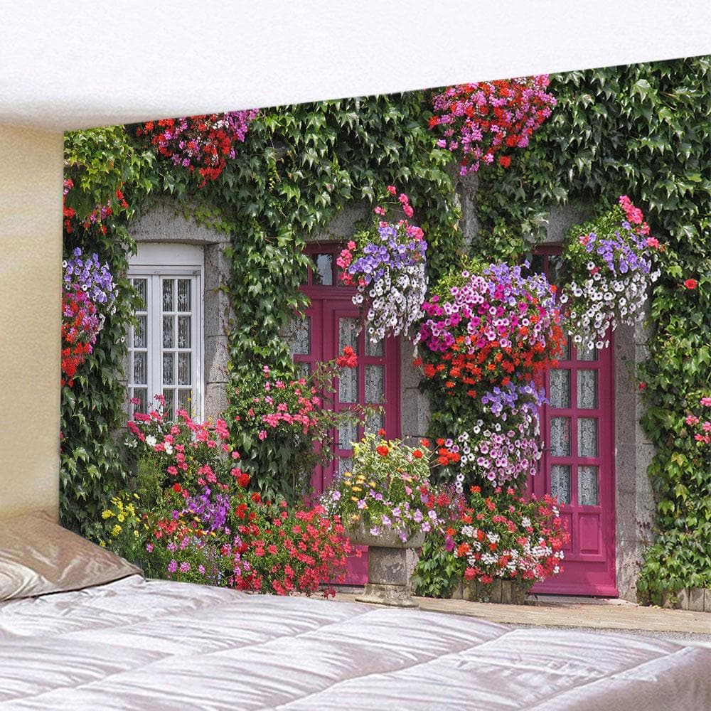 Flower wooden fence garden printing group tapestry home bedroom living room wall decoration background cloth tapestry 150x150cm