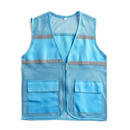 Work Vest Double Pocket Sleeveless Reflective Strip Breathable Solid Color Men Women Summer Mesh Volunteer Waistcoat Outdoor Activities 3XL blue