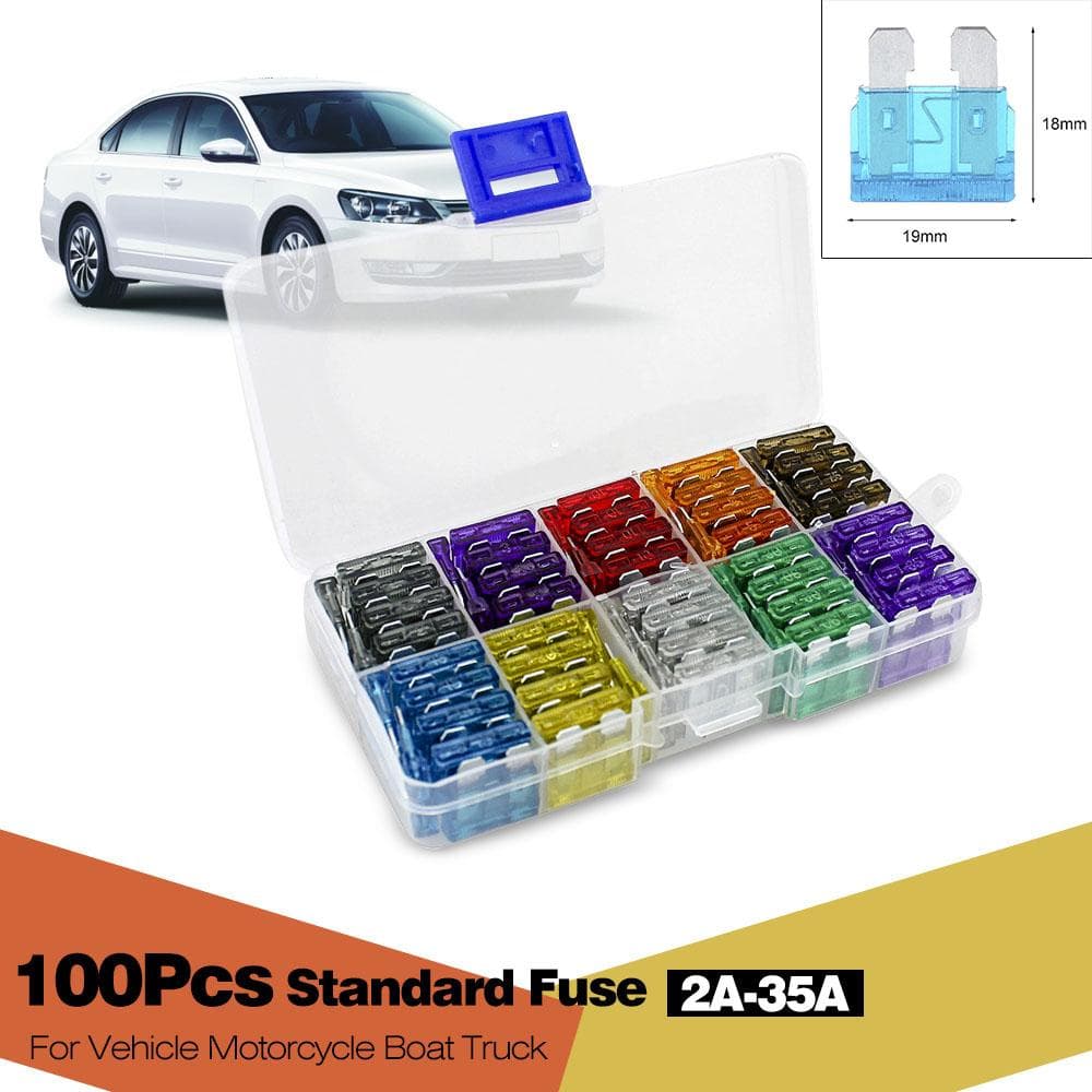 100pcs Assortment Car Standard Blade Fuses 2A 3A 5A 7.5A 10A 15A 20A 25A 30A 35A for Vehicle 100 pcs