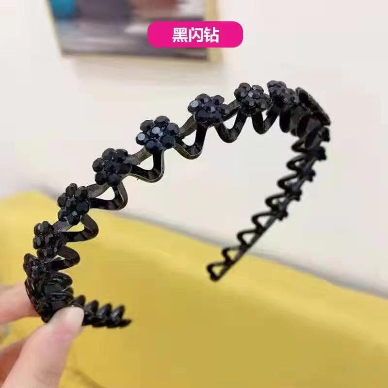 Fashion Pearl Non-Slip Rhinestone Hairbands Elastic Flower Women Hair Hoop Bands Headband Bezel Girls Hair Accessories Headdress black