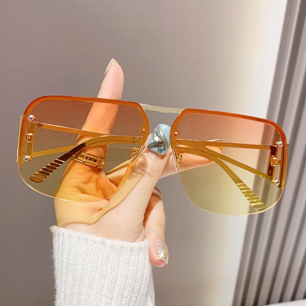 Fashion Semi-Rimless Women Sunglasses Big Frame Streetwear Vintage Gradient Metal Eyewear For Female