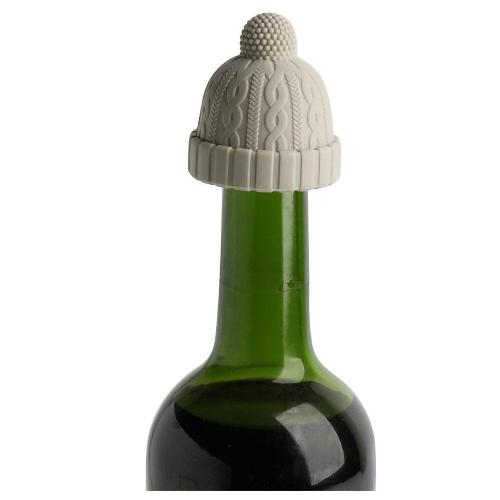 Knit Beanie Shaped Wine Bottle Stopper Silicone Wine Saver Sealer Preserver Reusable for Beer grey