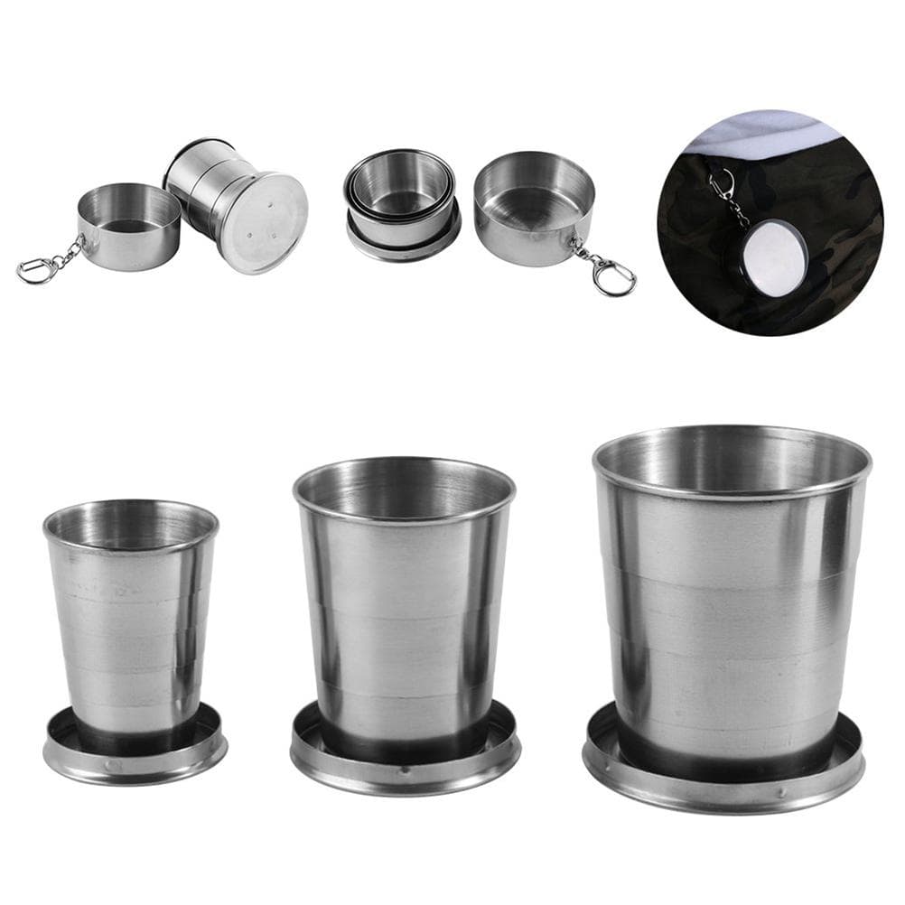 Stainless Steel Folding Cup Camping Mug Portable Outdoor Travel Collapsible Cup with Keychain