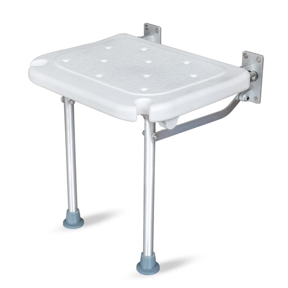 Folding Shower Bench Flip-up Screw-in Bath Seat Wall Mounted Bathroom Chair Stool with Non-Slip White and silver