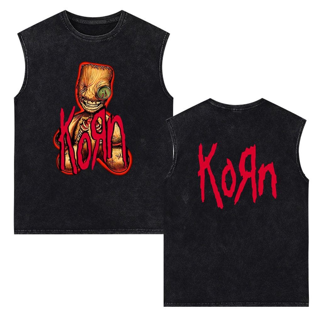 Korn Follow The Leader Rock Band Vintage Washed Tank Tops Men's Gothic Sleeveless Vest Cotton Oversized T-shirts M