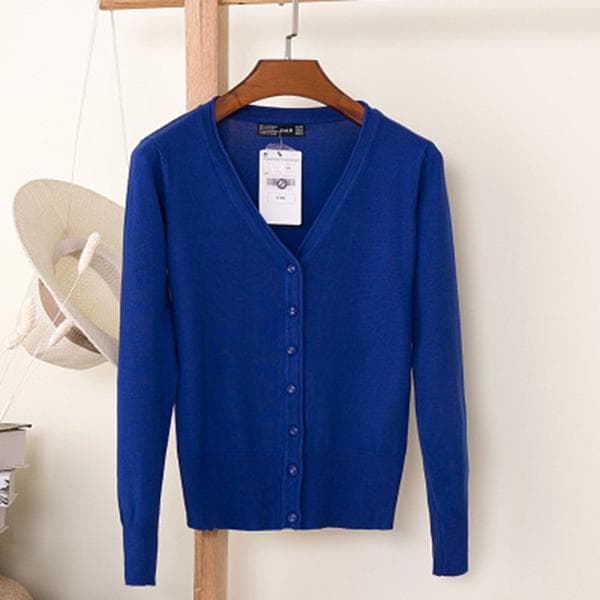 Women Spring and Autumn Casual Long Sleeve Cardigan Knitwear S royal blue