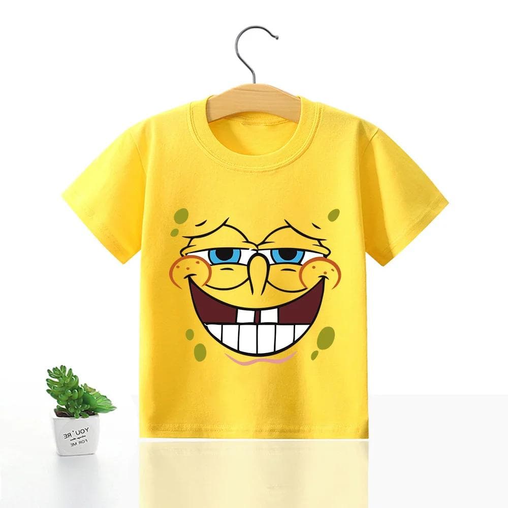 SpongeBobs SquarePants Children Clothing Anime Summer Short Sleeve Cute Patrick Star Clothes Cotton T-shirt Cartoon Kids Tops 160
