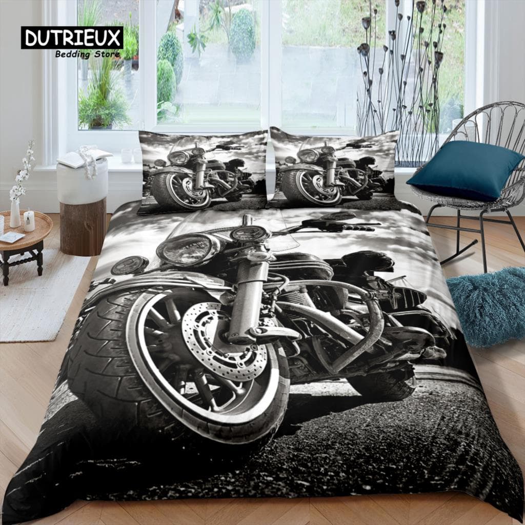Home Living Luxury 3D Motorcycle Bedding Set Girl Duvet Cover Set Pillowcase Kids Bedding Set Queen and King EU/US/AU/UK Size EU single(135x200cm)
