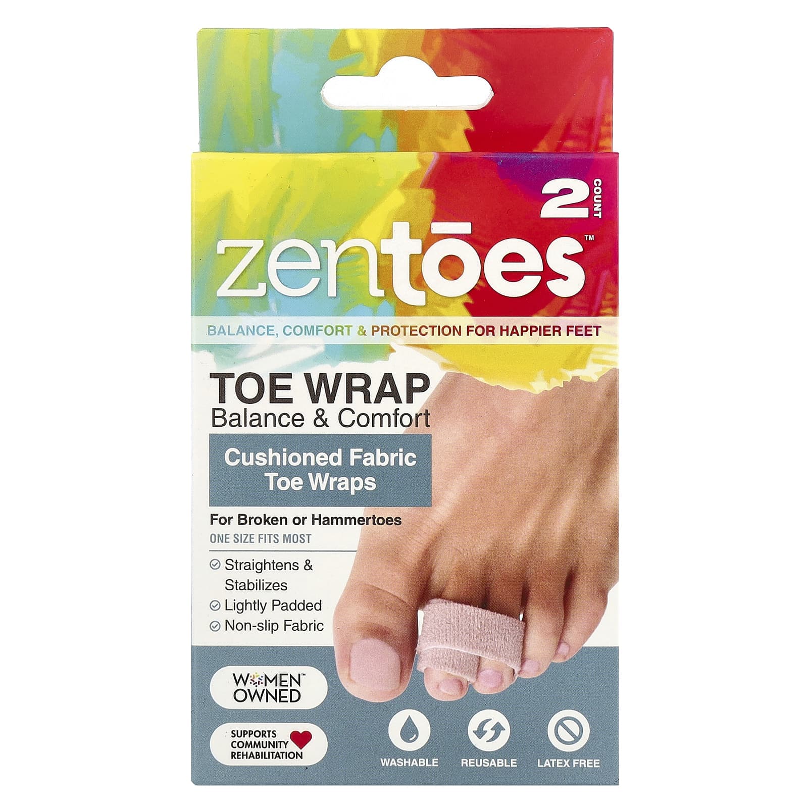 ZenToes, Toe Wrap Balance & Comfort, Cushioned Fabric Toe Wrap, 2-pack