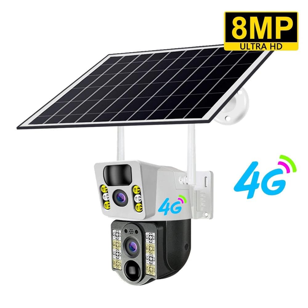 8MP 4K Wireless Solar Camera 4G Sim Outdoor Dual Lens Wifi IP Camera PIR Night Vision V380 Pro CCTV Security Protection Monitor 4G Camera