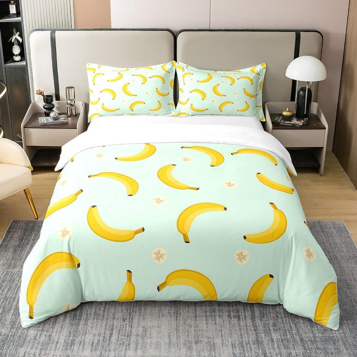 Banana Down Quilt Cover Tropical Bedding Set Fruit Print Quilt Cover Soft Three-Piece Set Spain Cama 105