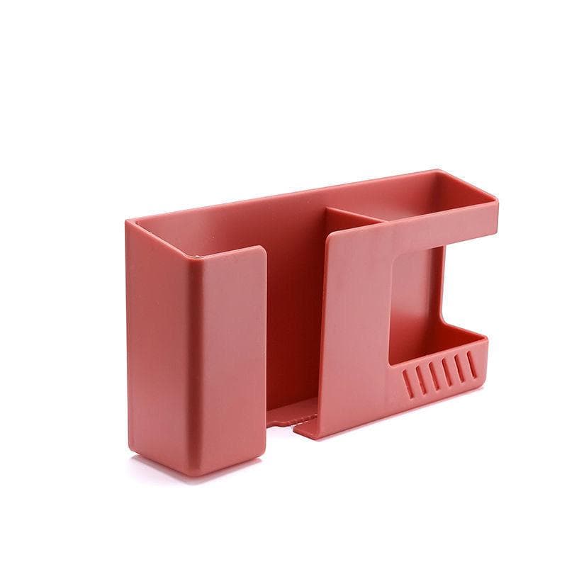 Punch-free Mobile Phone Holder Wall Mount Stand Remote Control Organizer Storage Box Charging Bedside Container Rack red