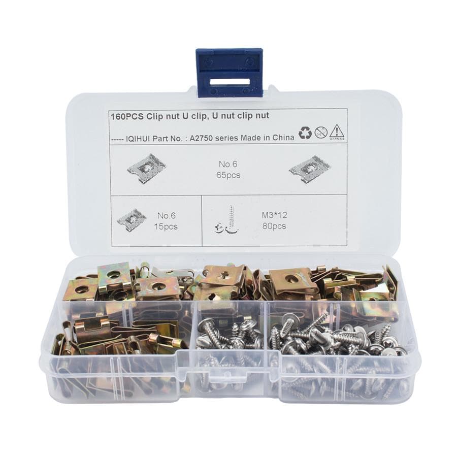 160PC No.6 Fasteners U Nuts Self Tapping Screw Spire U Clips M3*12 Car Motorcyle