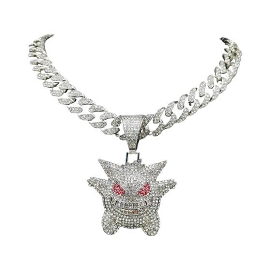 Cartoon Pendant Cuban Necklace Shiny Rhinestone Inlay Purple Golden Silver Color Alloy Men Women Necklace Fashion Accessories Gift A silver