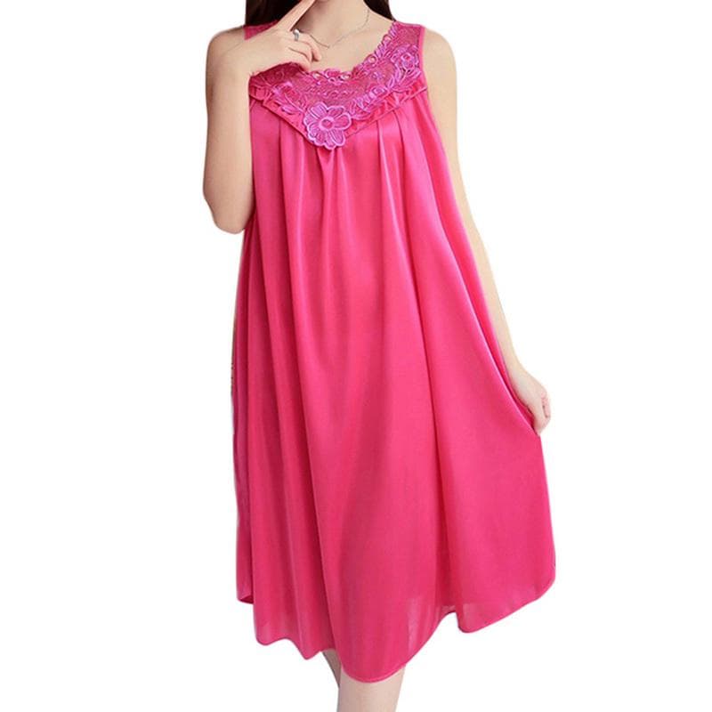 Women Nightgown Sexy Lingerie Robe Dress Silk Babydoll Nightdress Casual Loose Sleepwear XXXL rose red