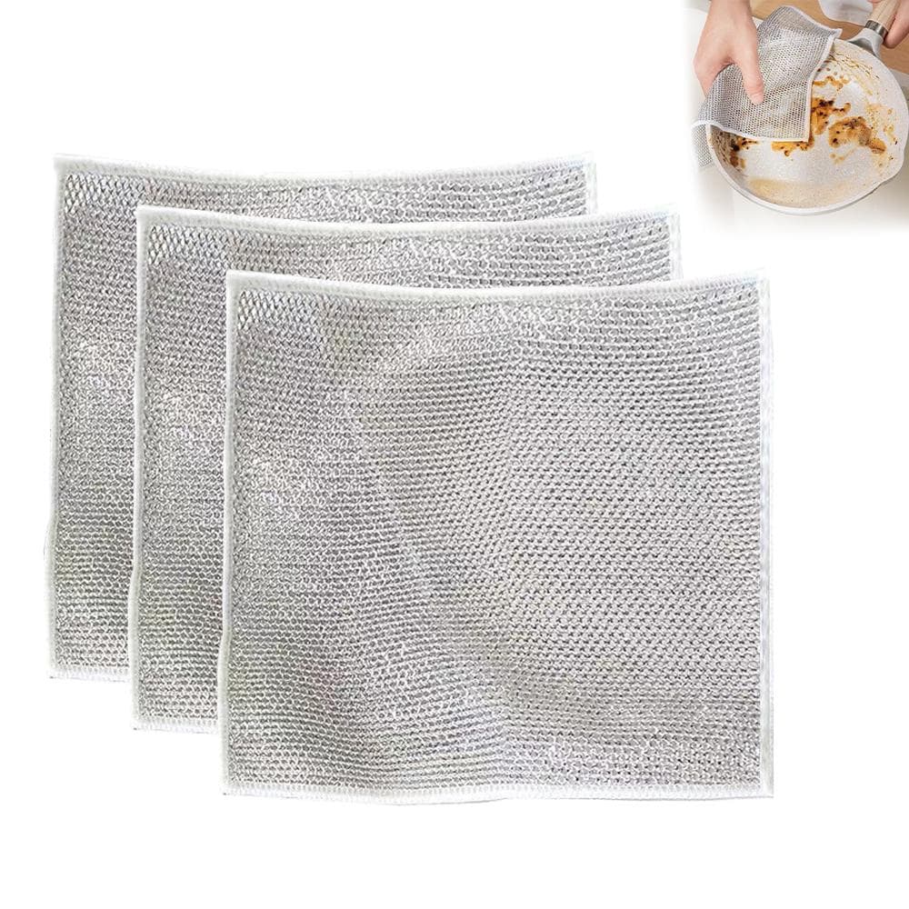 6pcs Wire Dishcloth Multipurpose Wire Dishwashing Rags Non-Scratch Cleaning Cloth for Home Kitchen 3pcs silver
