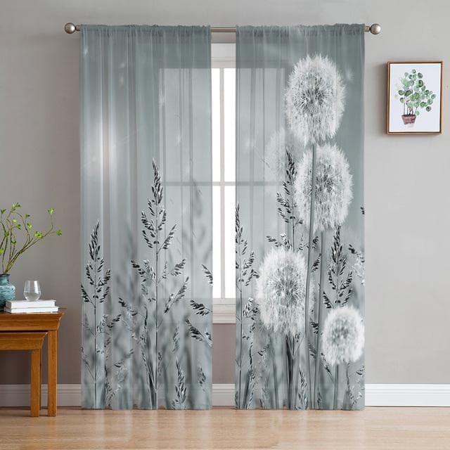 Dandelion Pattern Modern Tulle Curtains For Living Room Bedroom Home Kitchen Window Sheer Curtains 135W x 114H(cm)