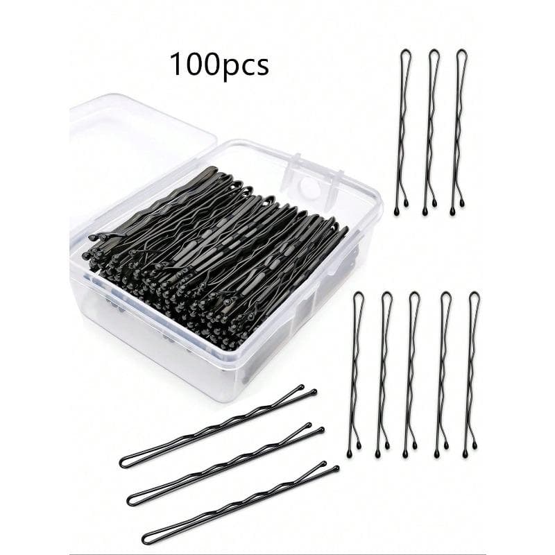 100pcs Bobby Pins, Crimped Hair Pins For Women, Non Slip Hair Clips Bulk With Storage Box Hair Accessories For Women black