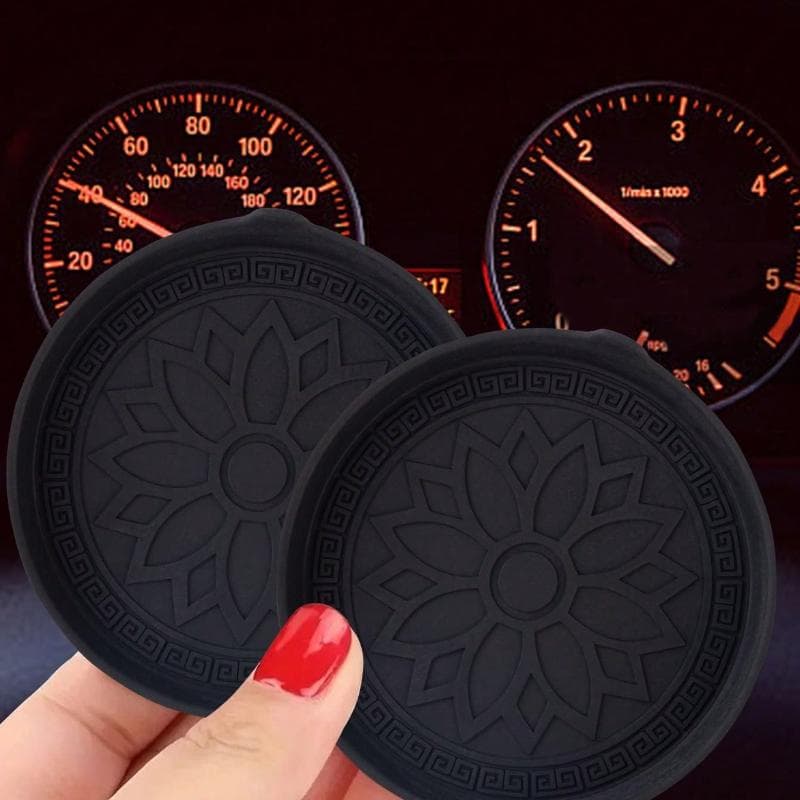 Black Round 3D Pattern Silicone Non-Slip Coaster Cup Mat, Waterproof Dustproof, Fit For All Cars black