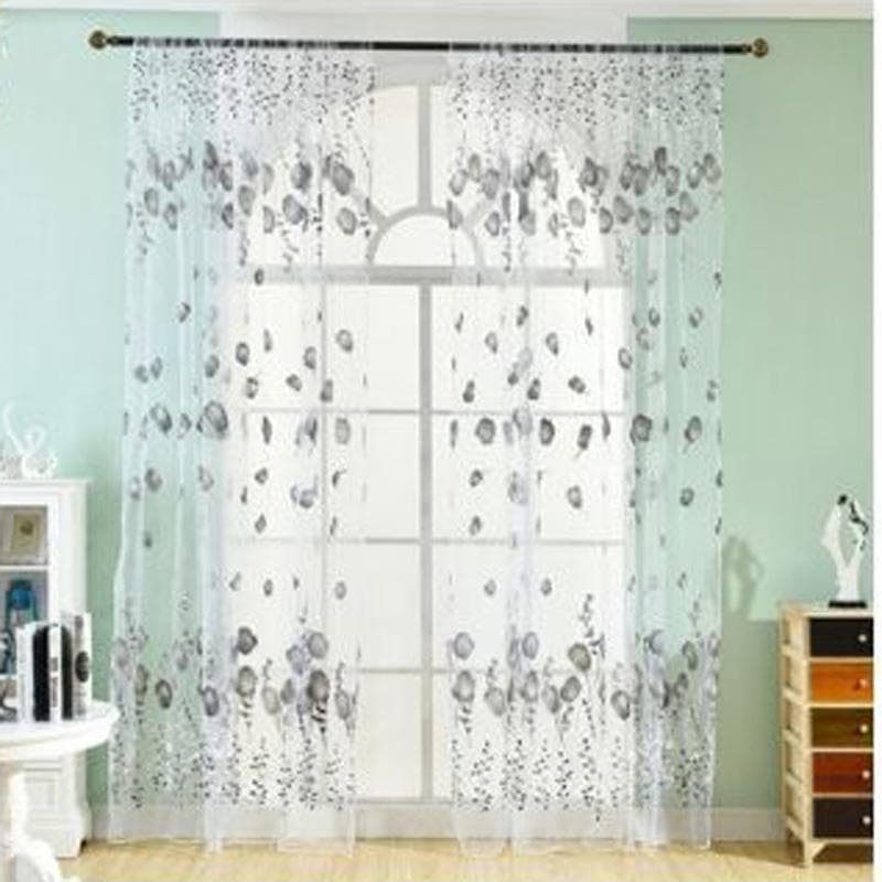Decorative Tulle Printed Curtains For Living Room Kitchen Window Drapes 210*95cm grey