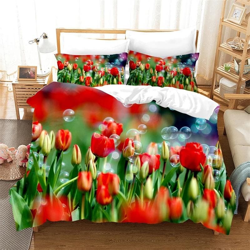 Flower Tulip Elegant Floral 3d Duvet Cover for Women Gifts Luxury Mother's Day Warm Gifts for Bedroom Decoration Queen King Size 210x210cm 3pcs