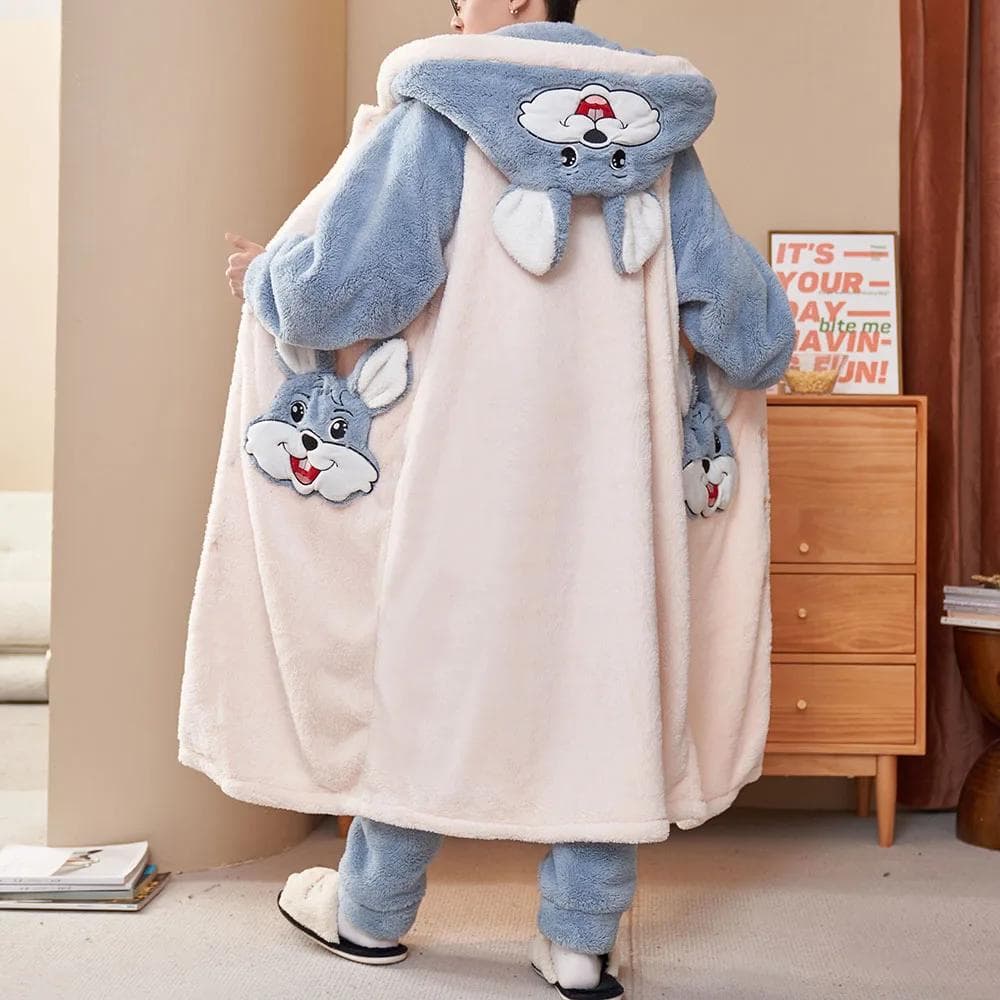 Winter Women Nightgown Nightgown Robe 6XL Plus Size Sleepwear with Pant Thick Warm Flannel Kimono Bathrobe Set Coral Home Cloth 3XL