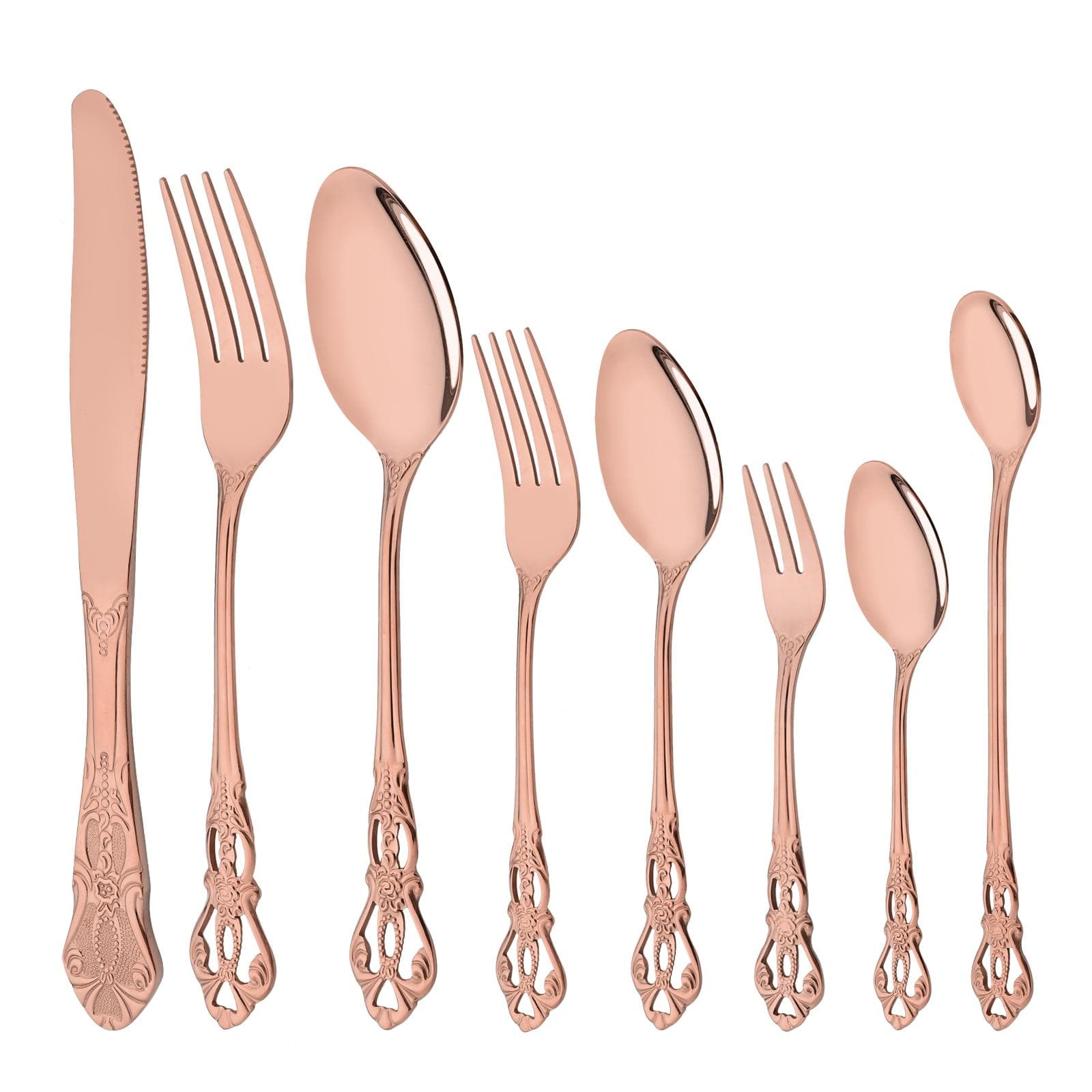 6/8/32Pcs Western Stainless Steel Cutlery Set Rose Gold Dinnerware Kitchen Tableware Knives Forks Spoons Utensils 8pcs service for 1