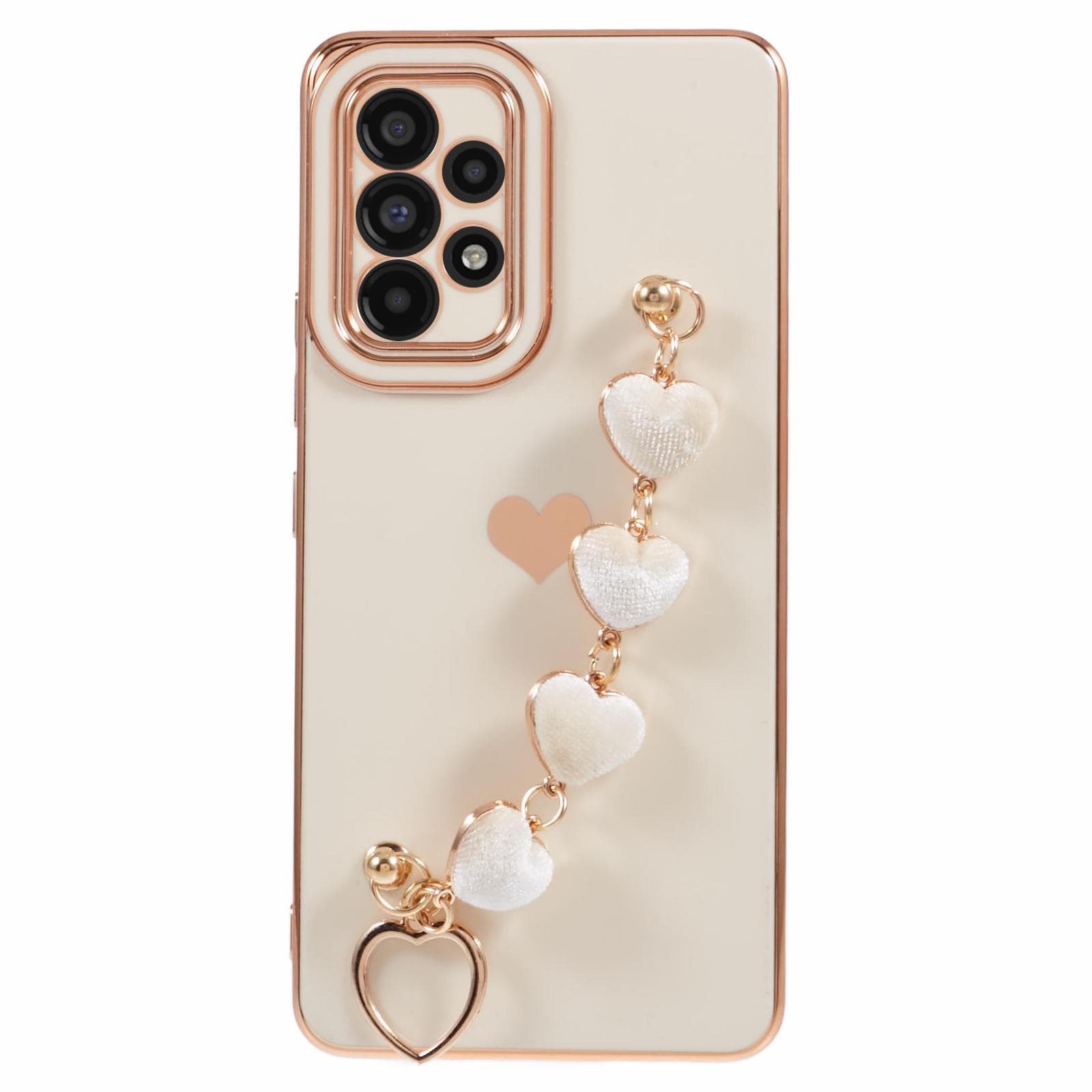 For Samsung Galaxy A52 4G/5G/A52s 5G TPU Case with Heart Chain Strap, Electroplating Phone Cover A
